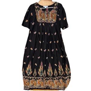 NWOT Only Necessities Black Maxi Dress with Orange and Gold Paisley Mumu Lounger
